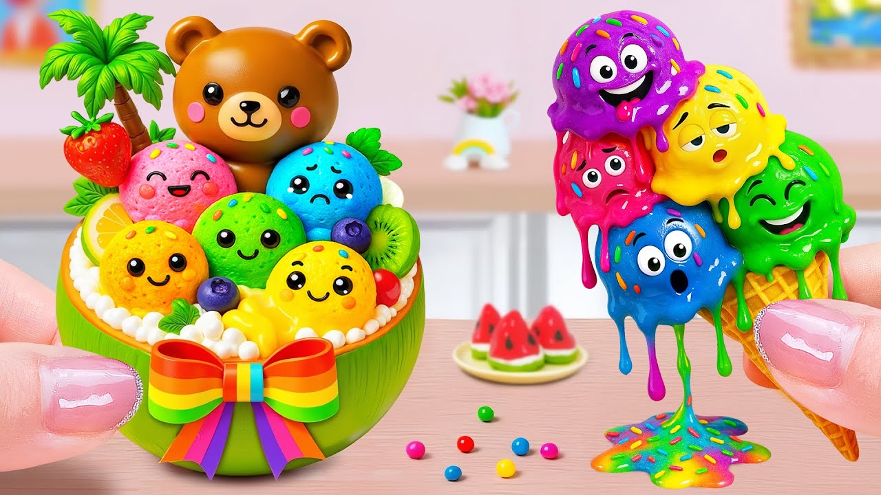 Cute Rainbow Candy Ice Cream 🍦🍓 Mini Dessert Magic | Mixing Cake