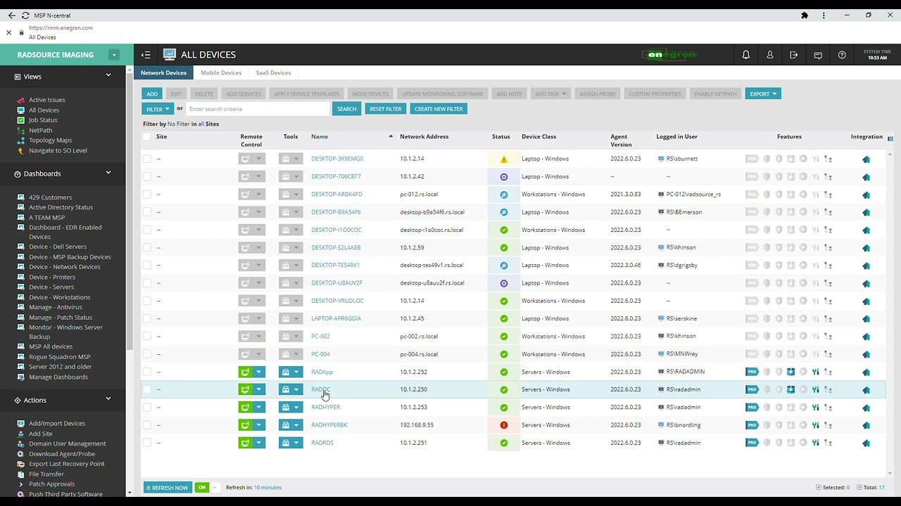 Manually initiate a SentinelOne scan from the NCentral RMM dashboard.