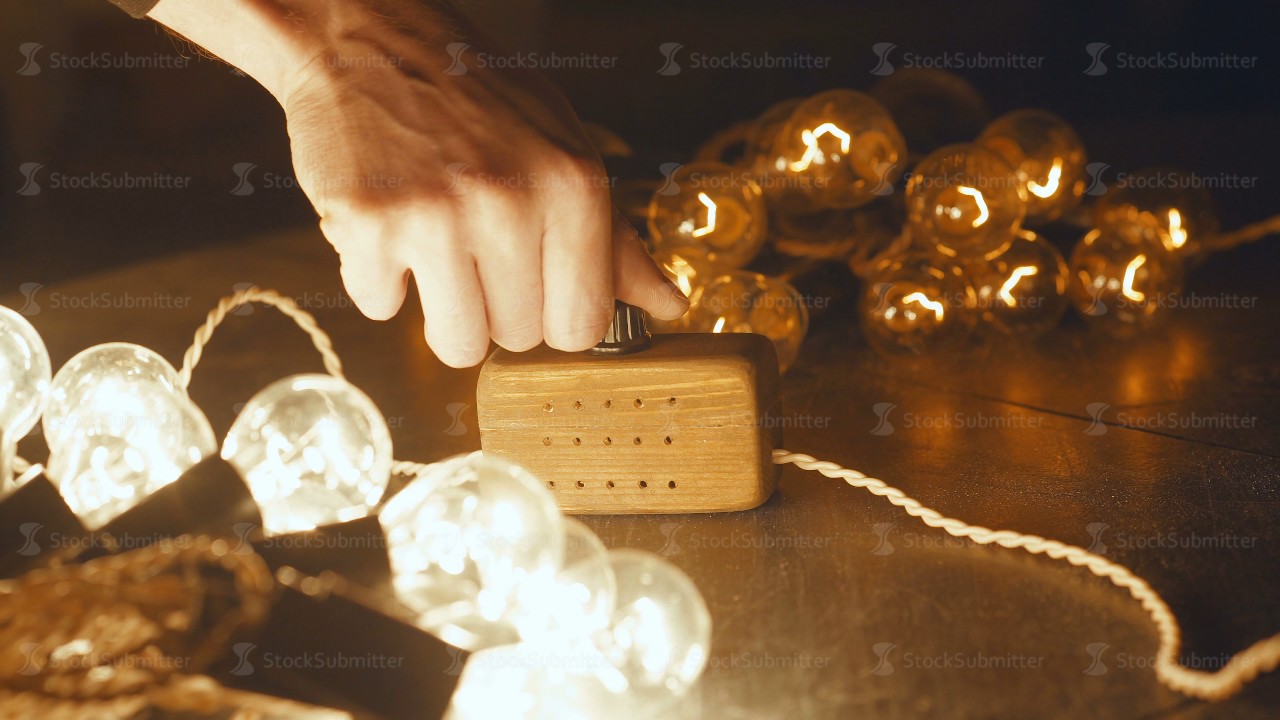 Switch, electrical relay retro garland. Old vintage light bulb