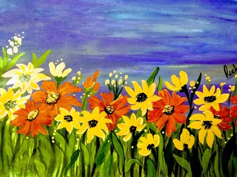 Flower Garden Acrylic Painting Tutorial by Angela Anderson on YouTube  #FredrixCanvas #flowers #poppy | Flower painting, Acrylic painting flowers,  Painting tutorial