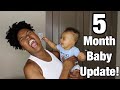 5 MONTH OLD BABY UPDATE! | Rolling Over, Scooting, Sleeping 9 hours a night!