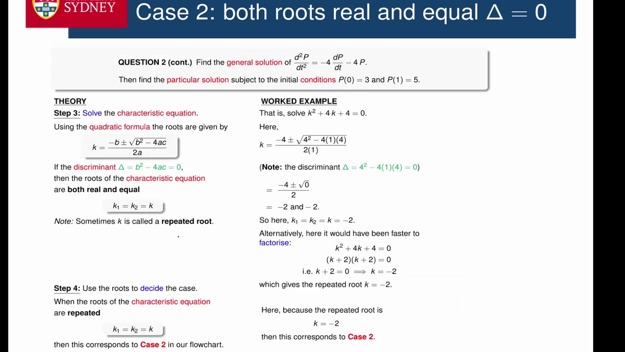 Second Order Roots Second-order constant coefficient DE part 2: the repeated roots form ...