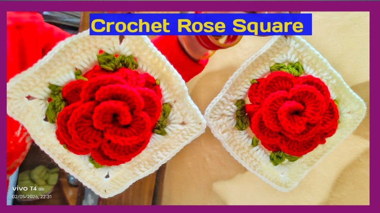💯How to crochet rose granny square‼️✅how to crochet flower granny square‼️Crosia se Square banaye😱👍❗
