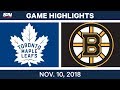 NHL Highlights | Maple Leafs vs. Bruins – Nov. 10, 2018