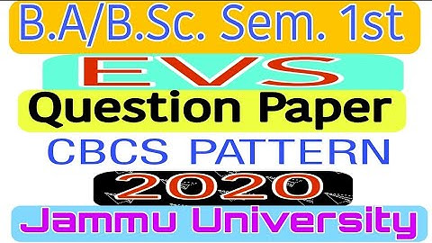BA/B.Sc Sem. 1st EVS Question Paper 2020 | Cbcs Pattern Jammu University