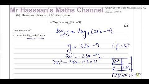 6664/01 Edexcel GCE C2 JAN 2012  Q4 Logarithms