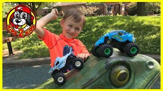 Monster Jam Toy Trucks - Crushstation & Megalodon Play at Park & Kayak (Hot Wheels | Spin Master)