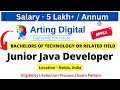 Arting Digital Off Campus Drive for Experience 2020/2021/2022 Jr. Java Developer Salary 5 LPA+ #jobs