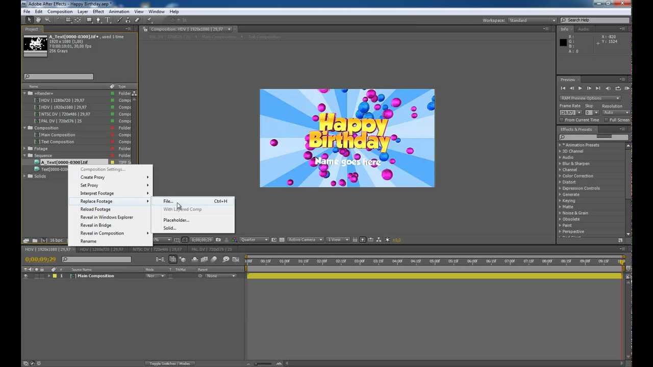 2. Replace sequence and render After Effect 