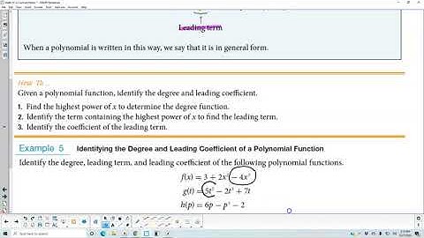 Math 10 5.2 Example 5 Identifying the Degree and Leading Coefficient of a Polynomial Function