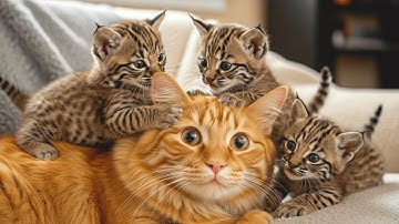 3 Bobcat-kittens klampten zich vast aan een huiskat toen zij hun nieuwe moeder werd