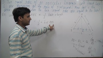The two equal sides of an isosceles triangle with fixed base b are decreasing at the rate of 3