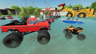 Saving flooded city with Monster Truck and Boat | Farming Simulator 22