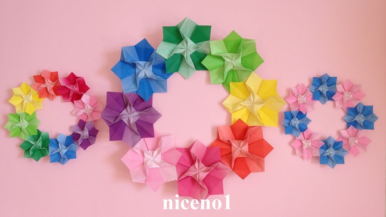 折り紙 花のリース 折り方 Origami Flower Wreath Tutorial Niceno1 Niceno1 Origami ナイス 折り紙 折り紙モンスター