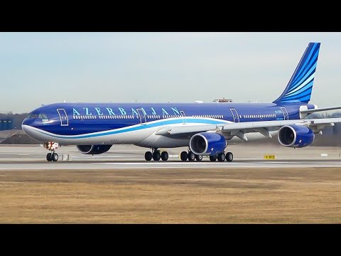4K) The MOST Beautiful A340-600? Azerbaijan airlines A340 landing