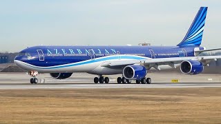 4K) The MOST Beautiful A340-600? Azerbaijan airlines A340 landing