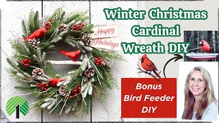 New HAPPY HOLIDAYS CHRISTMAS CARDINAL BIRD WREATH DIY 🐦 Budget Decor ❄ Dollar Tree DIY BIRD FEEDER
