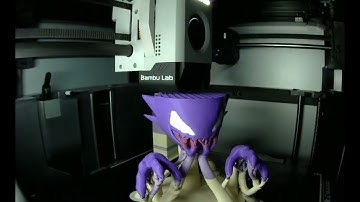 Bambu Labs X1-Carbon Time-Lapse of multi-color 3D printed  Ghastly, Haunter, Gengar & Mega Gengar.
