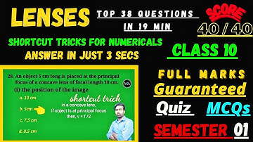 ICSE Class 10 || Lenses || Top 38 MCQs || Quiz