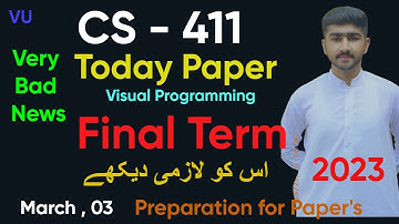 CS411 Today FinalTerm Solved Paper 2023 | CS411 Visual Programming #finalterm #today #2023 By Usama