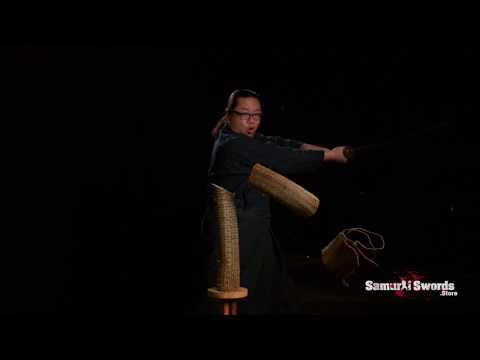 Katana Sword Slow Motion Test Cutting   Tatami Double Cut