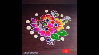 beautiful freehand rangoli design 🌷🌺| attractive freehand muggulu design 🌺 | easy flower rangoli 🌺🌈| screenshot 5
