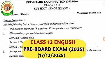 Class 12 English preboard( Morning shift) question paper 2025-26 /class 12 English preboard paper