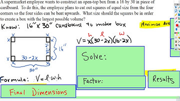 Wk-11 Derivatives: Optimization (Volume) - Open Top Box from Cardboard