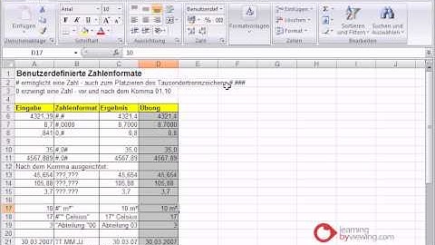 Excel Tutorial benutzerdefinierte Zahlenformate