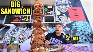 $150 WORLD'S TALLEST FRIED CHICKEN SANDWICH CHALLENGE (Over 3 Feet)! | Raw & Uncut Only 1 Minute To Beat This 100 Fried Chicken Sandwich Challenge Joel Hansen