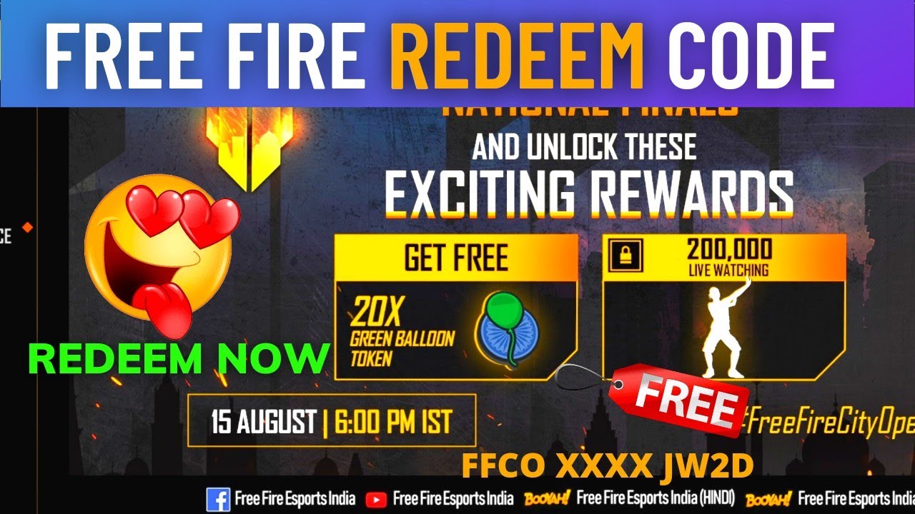 FREE FIRE 15 AUGUST REDEEM CODE ! Redeem Now ! FREE FIRE GREEN BALLOON TOKEN REDEEM CODE