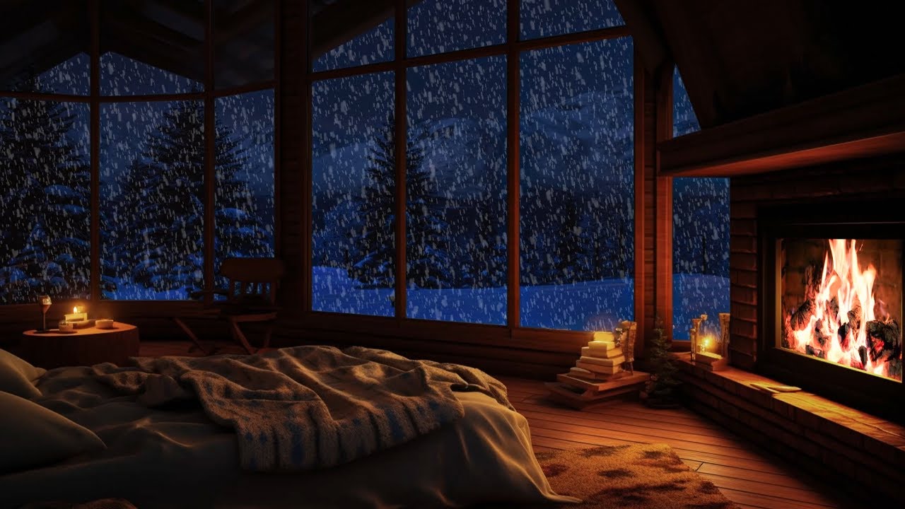 Thunderstorm with Lightning, Rain, Crackling Fireplace \u0026 Sleeping Cats in a Cozy Cabin