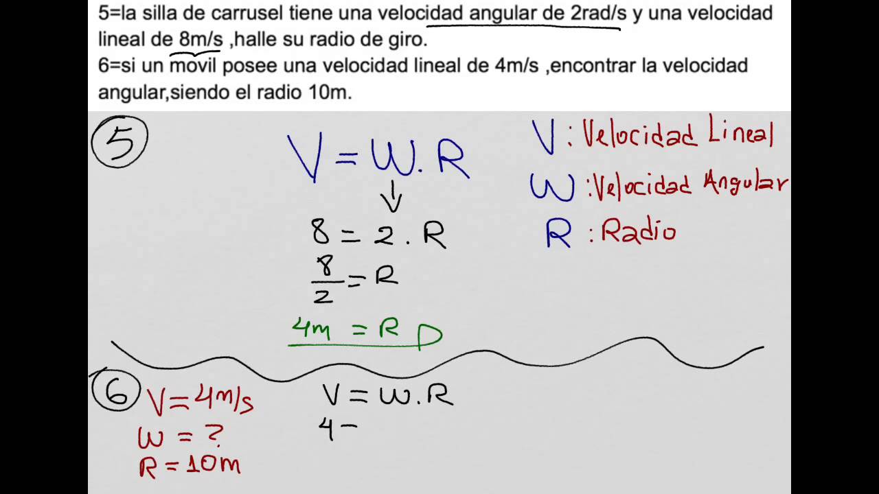 Como hallar la velocidad lineal, velocidad angular, radio ...