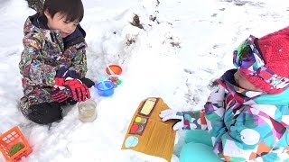 雪の中のラーメン屋さんごっこ お店屋さんごっこ こうくんねみちゃん Play Ramen Shop in the Snow