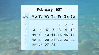 February 1957 Calendar
