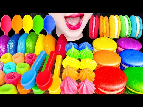 ASMR RAINBOW MERINGUE 머랭 EDIBLE SPOON, RICE <strong>CAKES</strong> MUKBANG 먹방