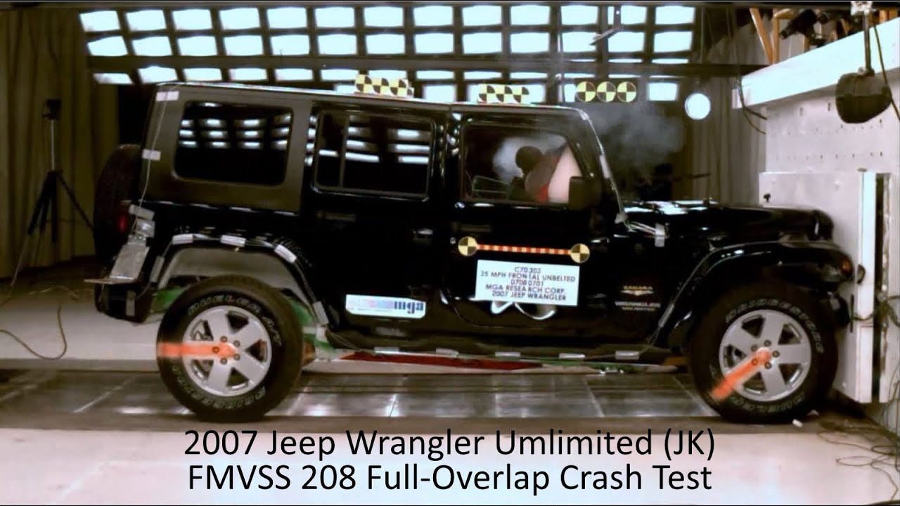 2007-2018 Jeep Wrangler Unlimited (JK) FMVSS 208 Unbelted Frontal Crash Test  - YouTube