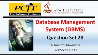 Java Institute || Database Management System(DBMS) || Question set 28
