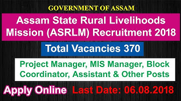 ASRLM Recruitment 2018 - Apply Online 370 Project Manager, MIS Manager, Block Coordinator Posts