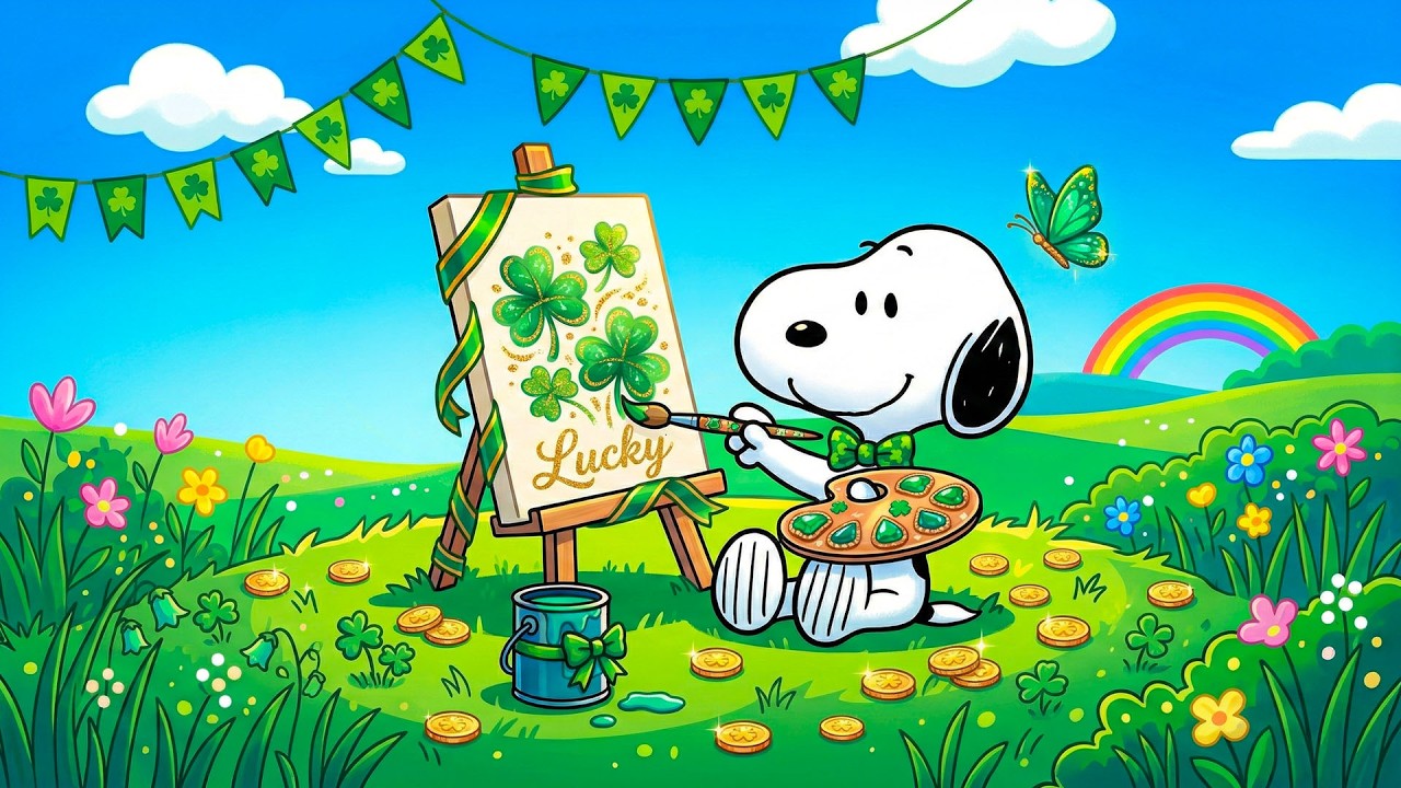 Снупи рисует счастливые клеверы в День Святого Патрика 🍀🎨 Расслабляющий джаз, милые зеленые момен...