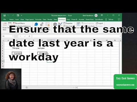 Ensure the same date a year previous is a work day in Excel