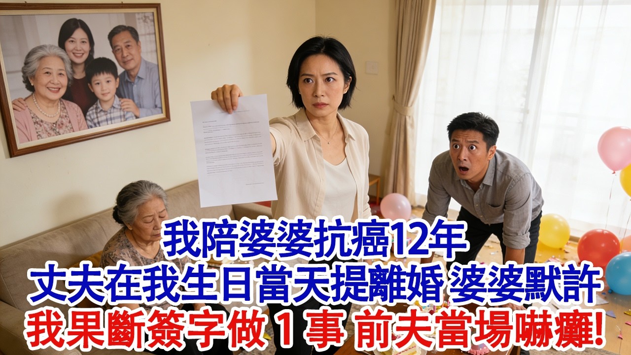 我陪婆婆抗癌12年，丈夫在我生日當天提離婚，婆婆默許，離婚手續辦完當天，前夫收到銀行通知，他看完後癱坐在地！#婆媳 #家庭 #婚姻 #情感故事 #為人處世
