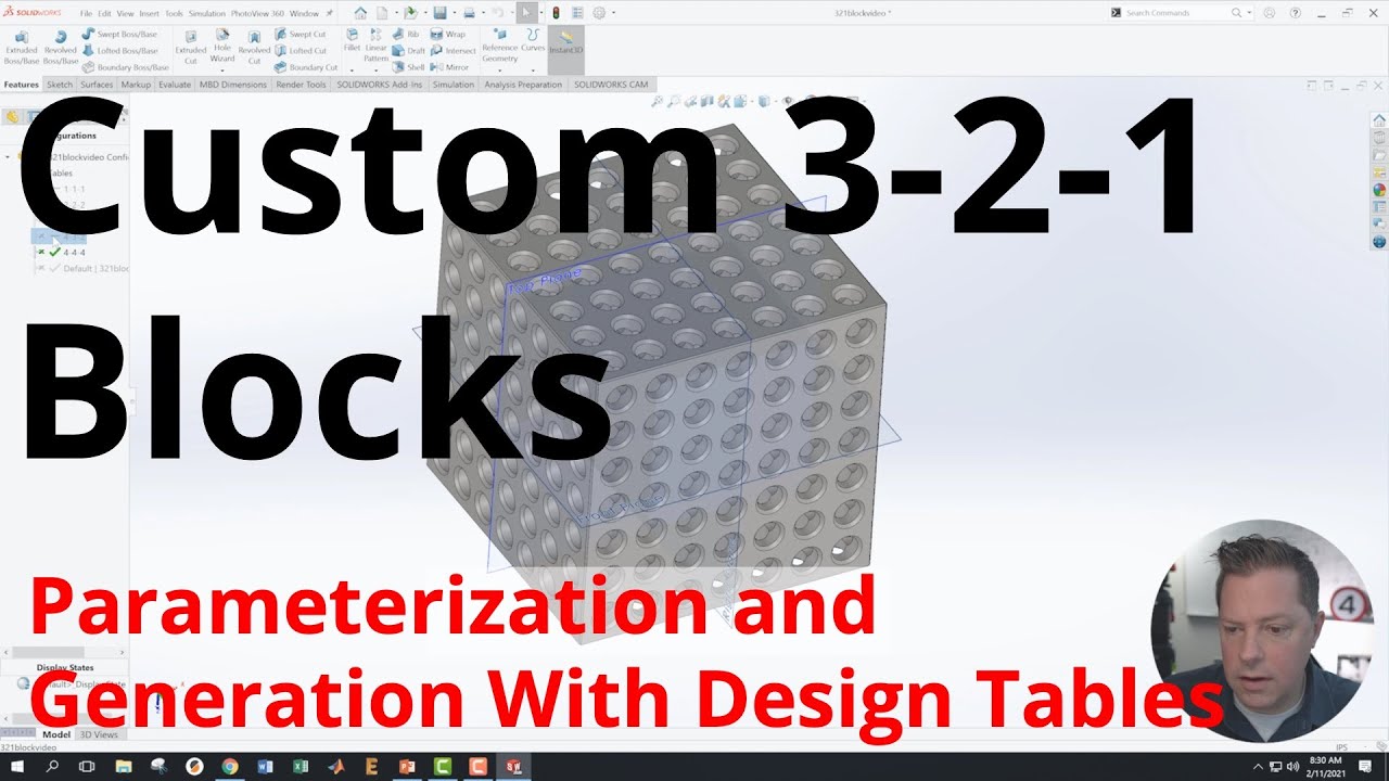 Custom 3-2-1 Blocks with Solidworks Design Tables - YouTube