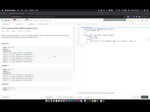 LeetCode#1342)  Number Of Steps to reduce a Number to Zero