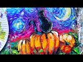 ЧЕРНЫЙ КОТ И ТЫКВЫ |Рисуем как Ван Гог✌This is Halloween👀