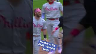 Bryce Harper loses his temper vs The Rockies.  Benches clear #mlb #baseball #phillies #rockies