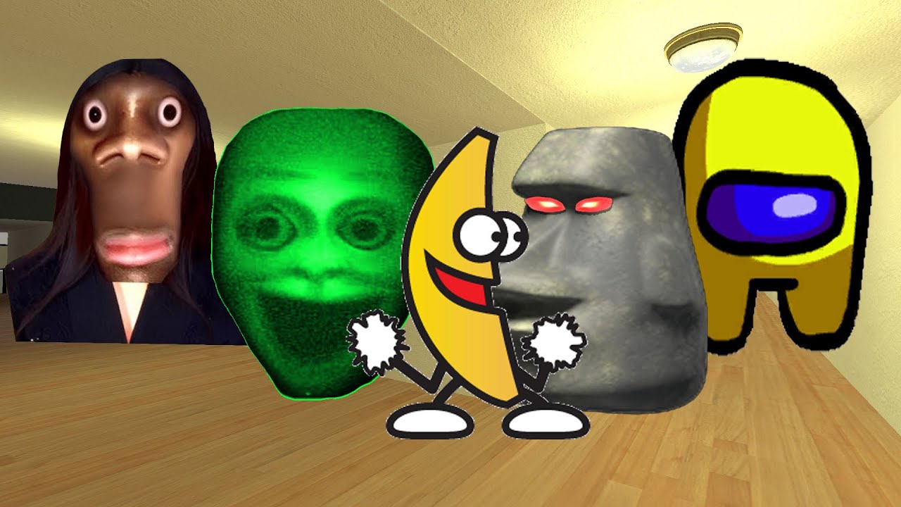 My Name Is Aughh, Scary Among Us, Banana, Cat DancingMoai And Terminal Nextbot in The Hole Gmod