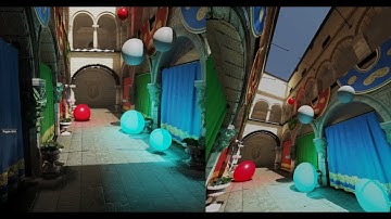 LUMINA real time global illumination, split screen mode with mesh lights