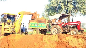 JCB Tractor Video । Jcb 3dx Backhoe Machine Loading Mud in Trolley Massey and Eicher Tractors । JCB