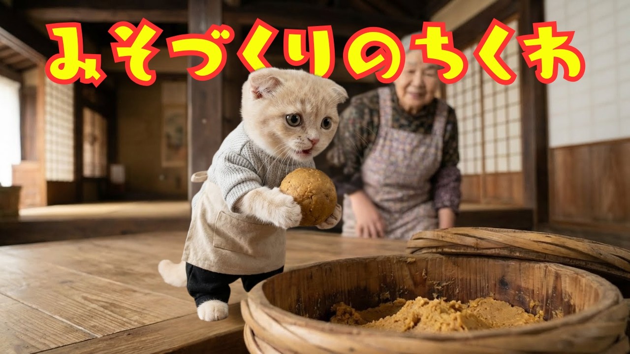 【世界一笑う猫ちくわ】味噌づくり🍶 まぜて、こねて、笑って仕込みの日だよー｜Chikuwa Making Miso